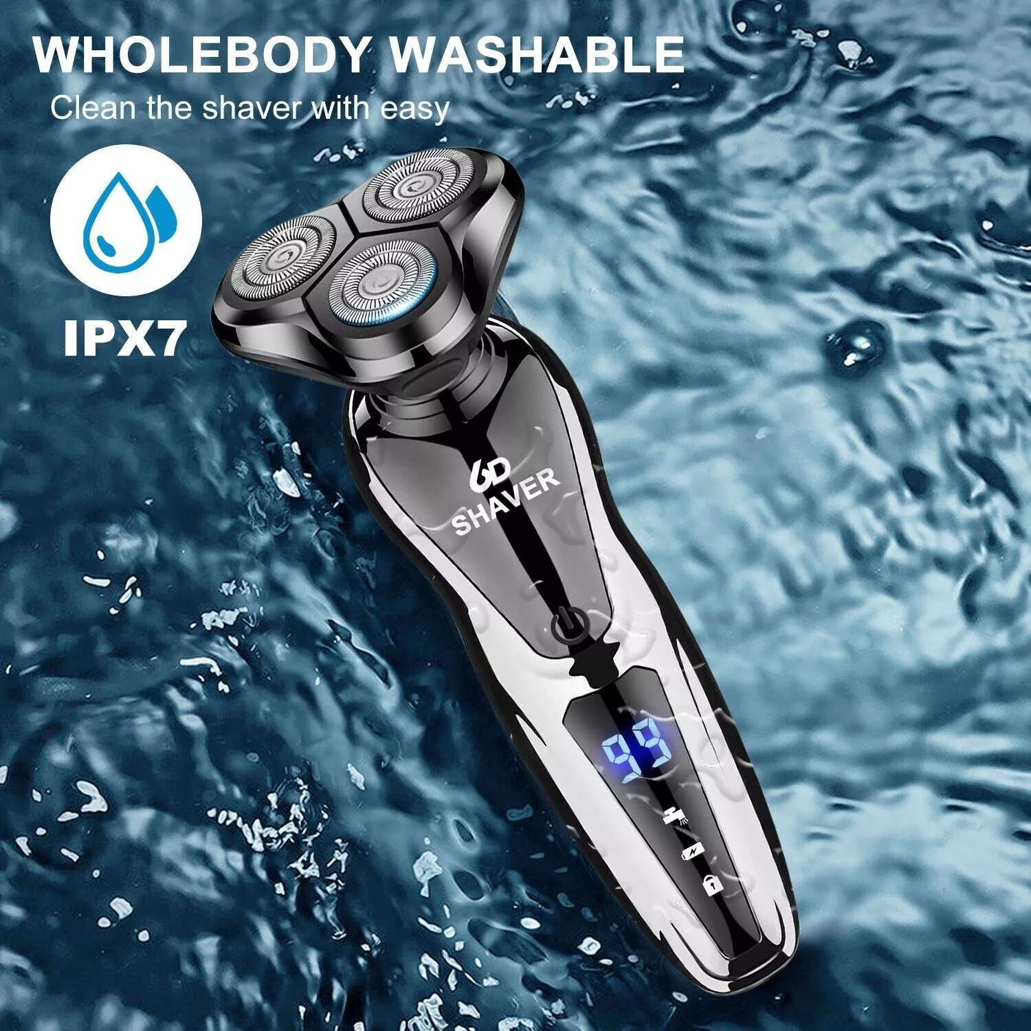 Men's Wet/Dry Electric Shaver, USB Rechargeable Rotary Razor with LED Display, Fast Charging, and Floating 3-Blade Head for Smooth Shaving