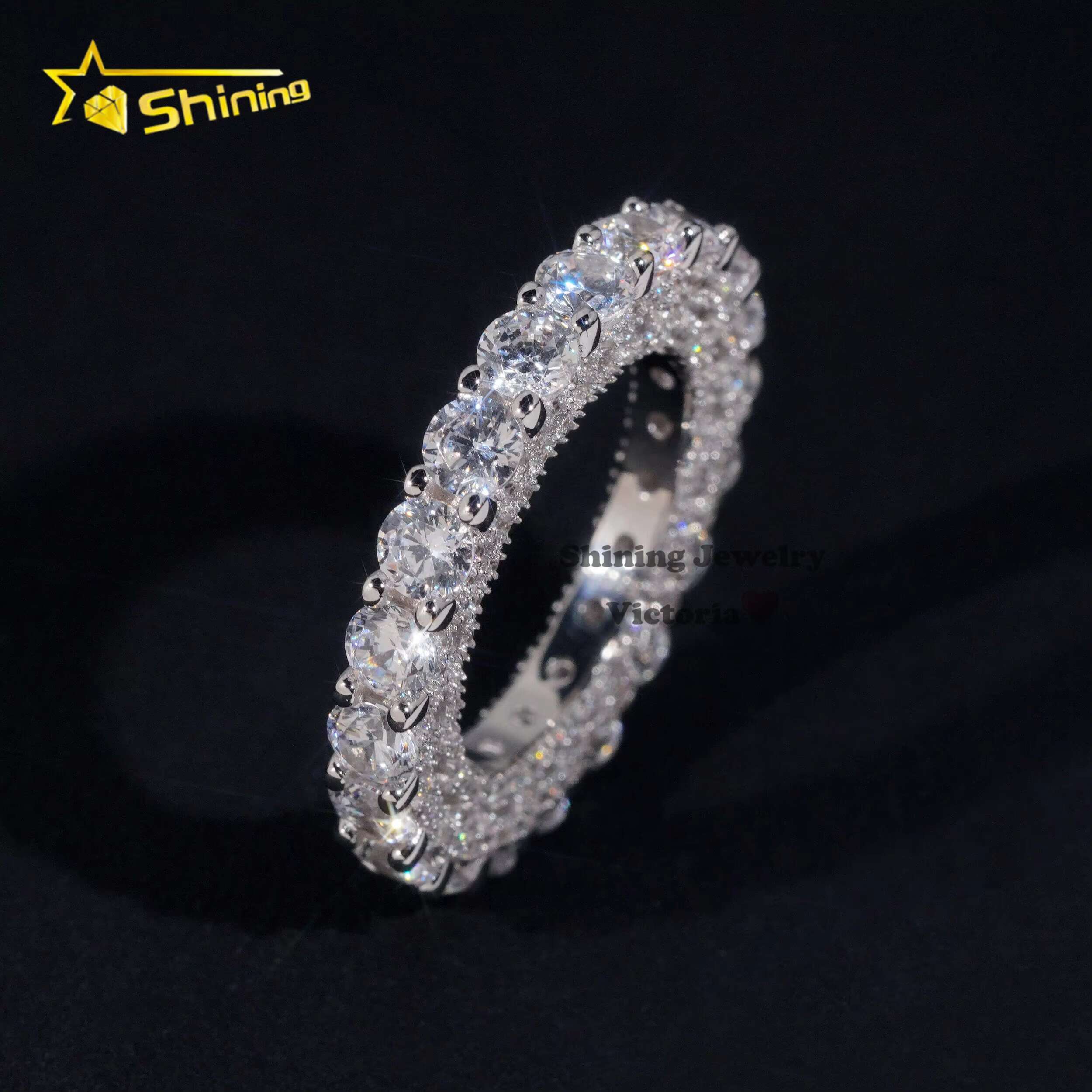 Charms Fine Jewelry Rapper Style 10K Real Gold VVS Moissanite Dia 4MM Eternity Band Ring