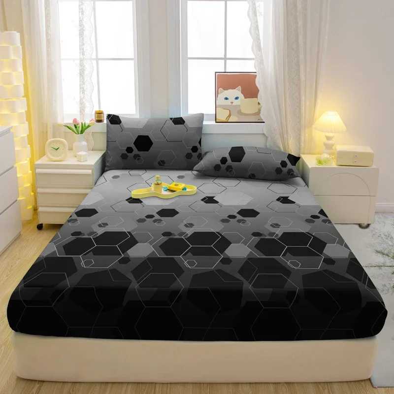 3-piece geometry pattern matte three piece fitted sheet set bedroom printed bed cover set beddingM251118