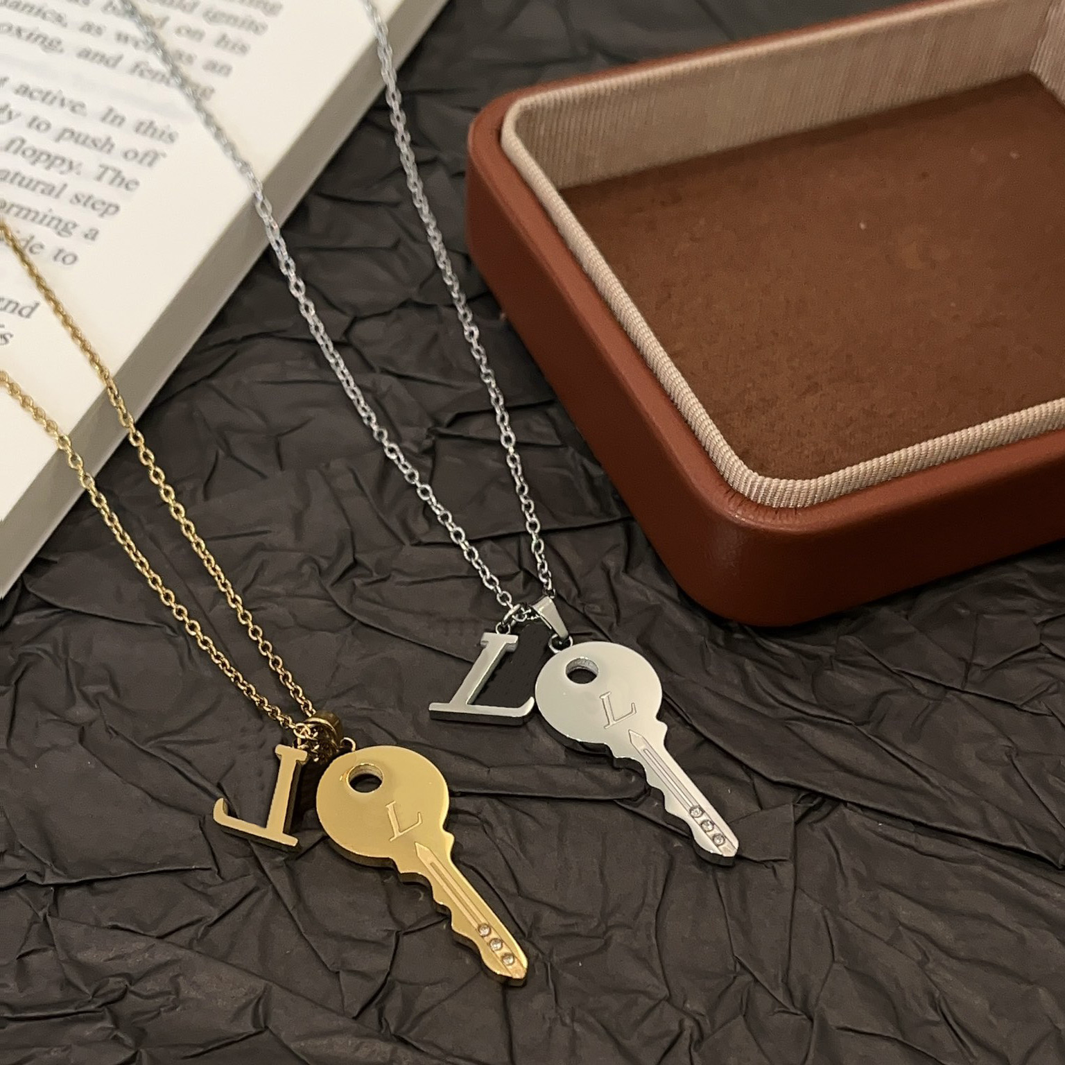 Pendant Necklaces Silver - Toned Necklace With Key And Letter Charm Edgy Daily u0026 Stylish Jewelry Piece For Her Unique And Trendy Accessory