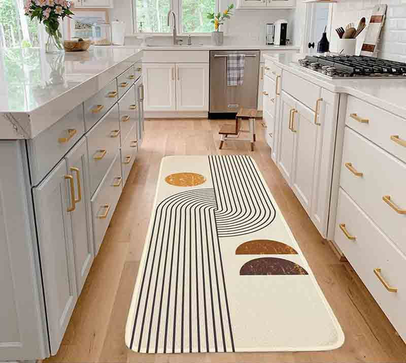 Velvet Nordic Geometry Kitchen Bedroom Living Room Carpet Floor Mat Set Anti Oil, Anti Slip and Water Absorbing Pad