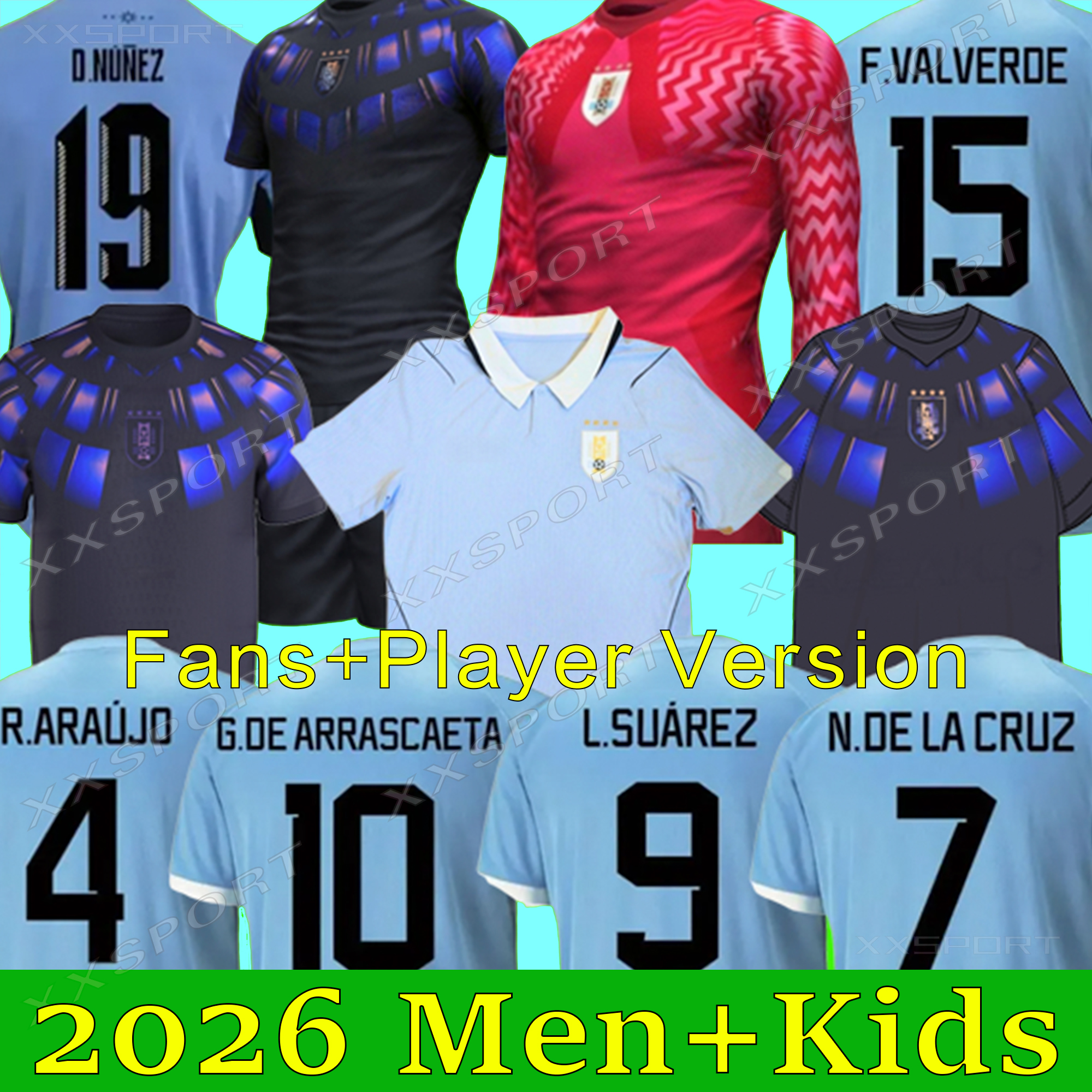 2026 Uruguay Men home away Fans Soccer Jerseys L.suarez E.cavani F. Valverde N. Nandez Player Version National Team jersey Football Shirts kids kits