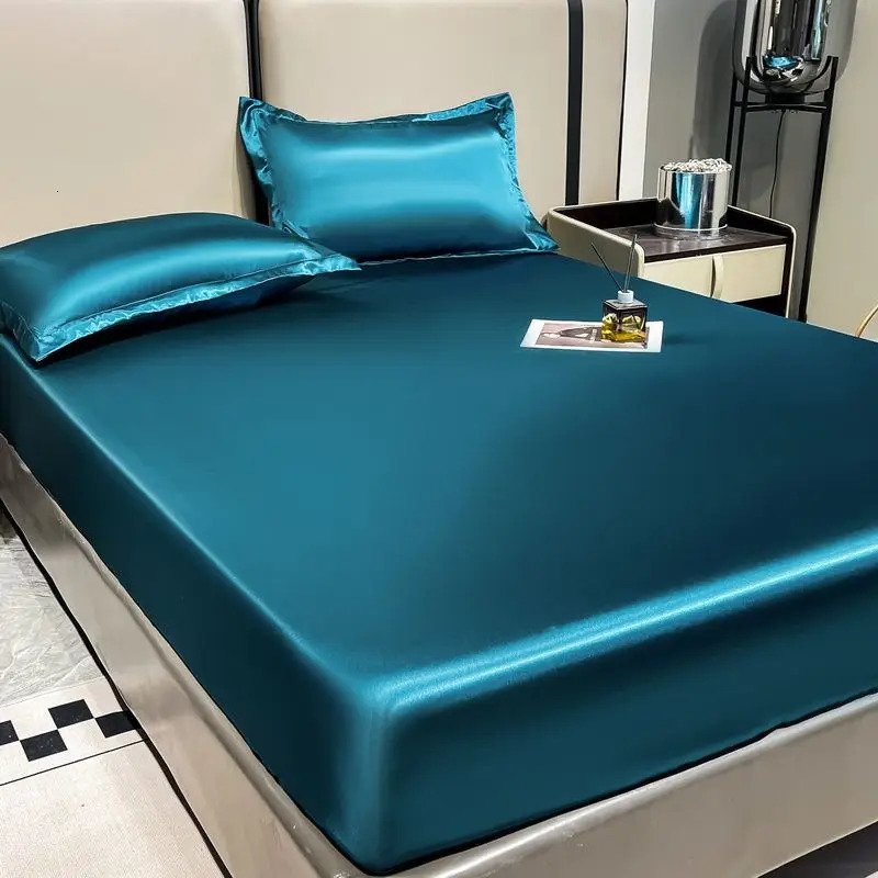 WOSTAR satin rayon elastic fitted sheet kit mattress cover summer silky bedspread couple double bed bedsheet king size 90 250417