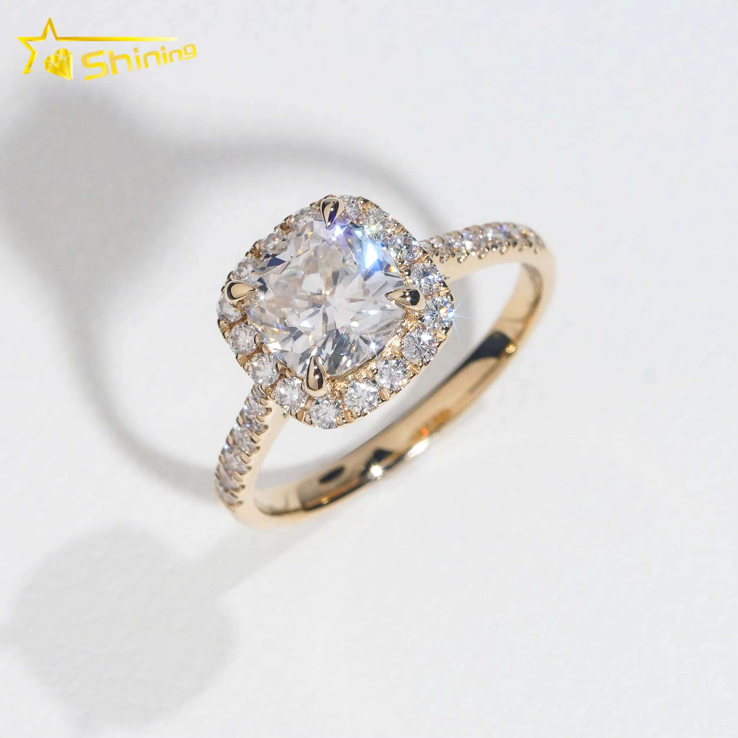 Top Quality Halo Design 14k Yellow Gold Lab Grown Dia Moissanite Engagement Rings for Women