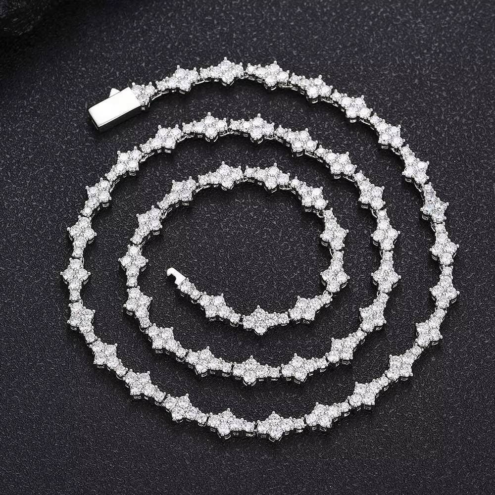 Laboratory cultivation 65mm Iced Out VVS Diamond Flower Shape Tennis Chain Hip Hop Jewelry 925 Sterling Silver Moissanite Tennis Chain Necklace