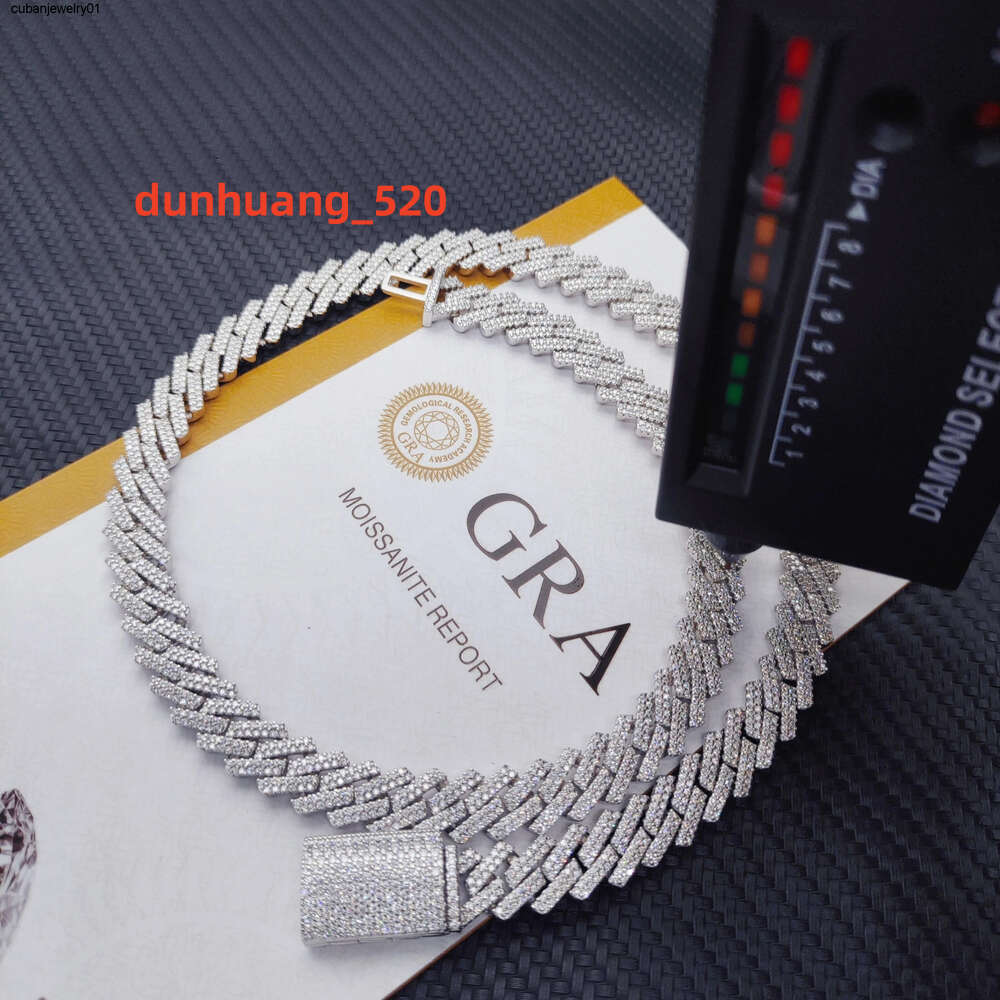 Hip Hop Fashion Jewelry Necklace Iced Out Miami Cuban Links Pass Diamond Tester Sterling Silver 10mm Moissanite Cuban Chain Necklace