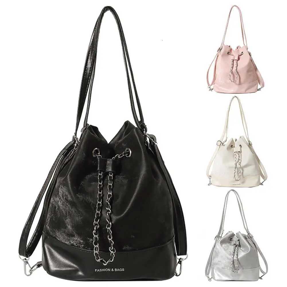 Women Fashion Shoulder Bag Large Capacity PU Drawstring Bucket Bag Chic Hobo Bag Solid Color Adjustable Strap for Party VacationW251118