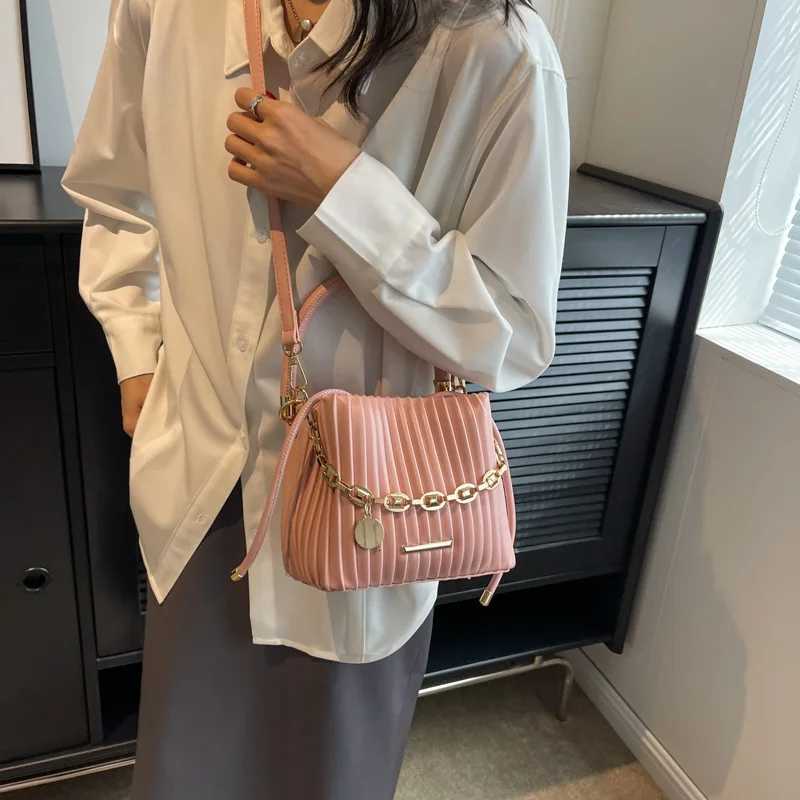 Fashion Pink PU Bucket Bag Handheld Crossbody Lady New Womens Chain Niche Shoulder Drawstring Bucket BagsW251118
