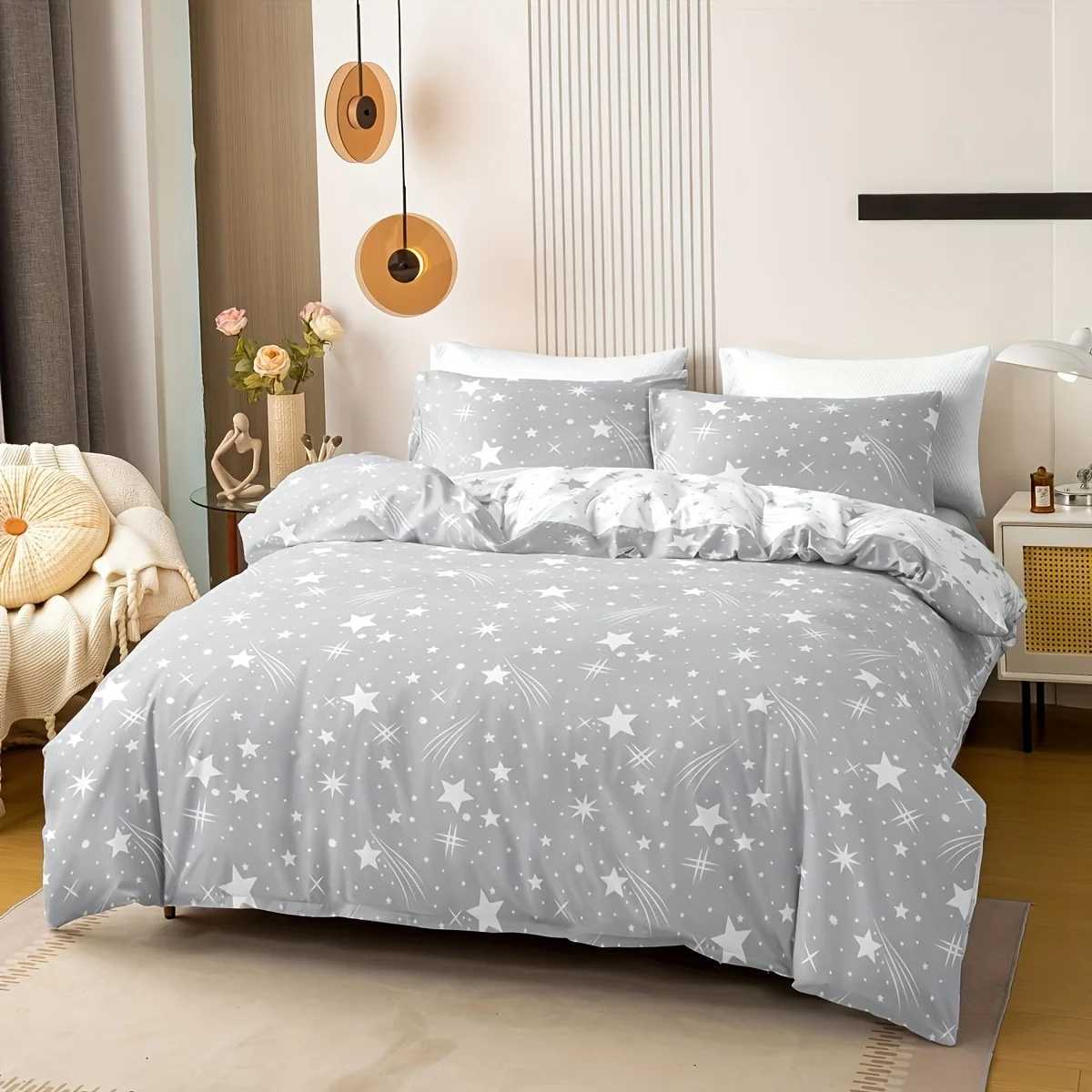 3pcs Meteor Print Duvet Cover Set Includes 1 Duvet Cover And 2 cases No Filler Soft Comfortable BeddingM251118