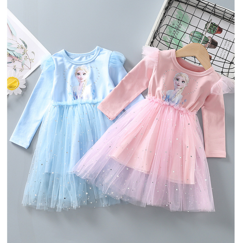 DISNEY Baby designer clothes girl Elsa princess dress little girl's skirt summer dress Comfortable fabric super sweat absorption label-free desig