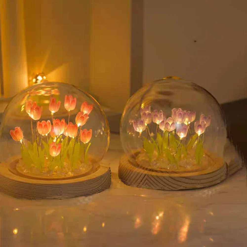 DIY Simulation Tulip LED Night Light Battery Operated Flower Table Lamp Tulips Handmade Material Bedside Lights Bedroom Decor M251118