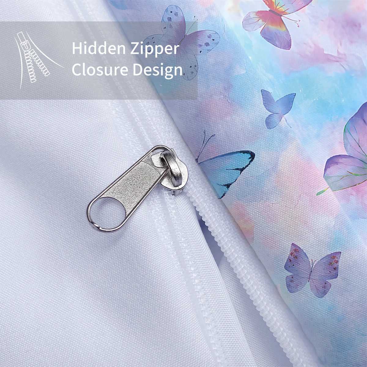 3pcs watercolor purple butterfly printed bedding set soft and comfortable for women bedroom queen king and twin bedM251118