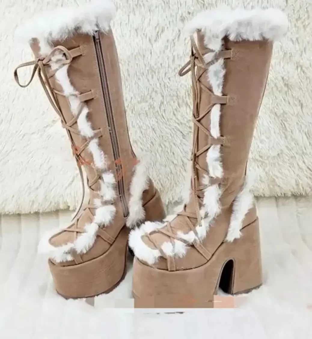 Fashion New Winter Wen Snow Boots Platform Wedge High Heel Faux Fur Lady Shoes Fem Plush Warm Non-slip Mid Calf Boots Goth Shoes Y251118