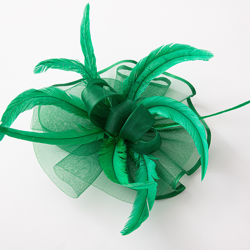 Women Bridal Wedding Headdress Satin Feather Hair Accessories Cocktail Headwear Evening Tea Party Derby Fascinators Hat