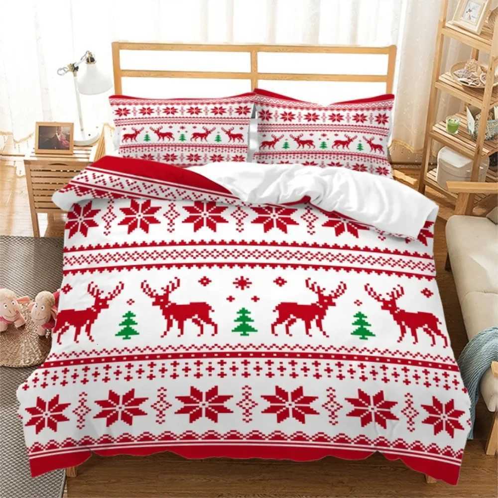Merry Christmas Bedding Set 3D Super King Size Duvet Cover Set Digital Printing New Year Gift Snowflake Deer Comforter RedM251118