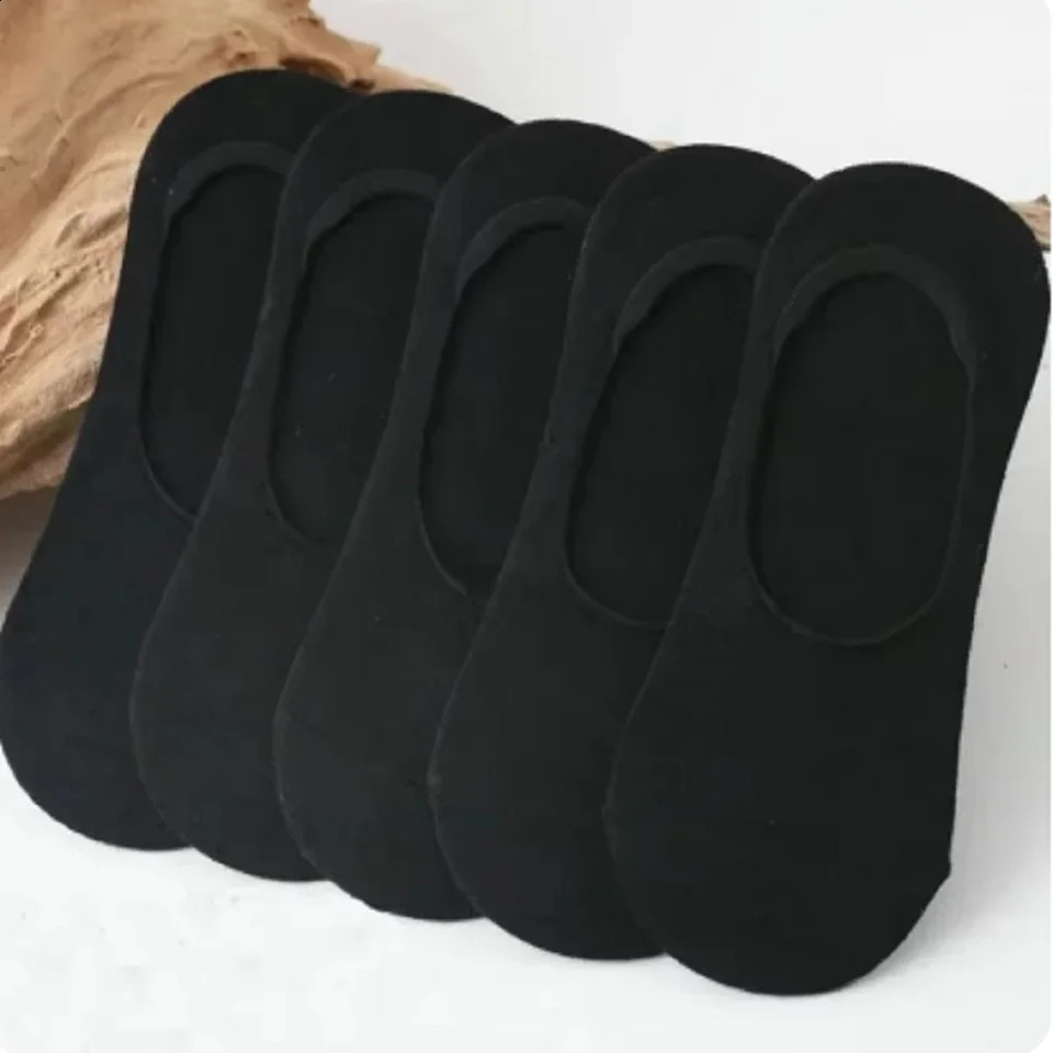 510 pairs of mens invisible socks short without display low cotton black and white anti slip silicone summer thin breathable 250418