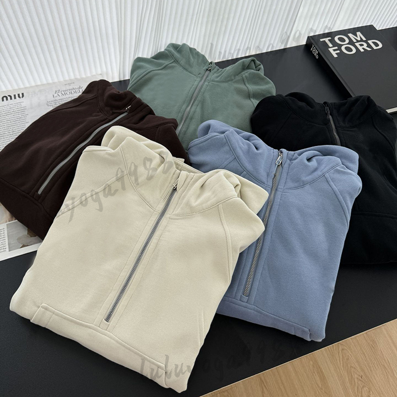 Womens Thick Yoga Hoodies Designer Hoodie Funnel Neck Long-Sleeve Thumb Hole Hooded Sweatshirt Plus Velvet Jackets Autumn And Winter Casual Half Zip Hoody Pullover