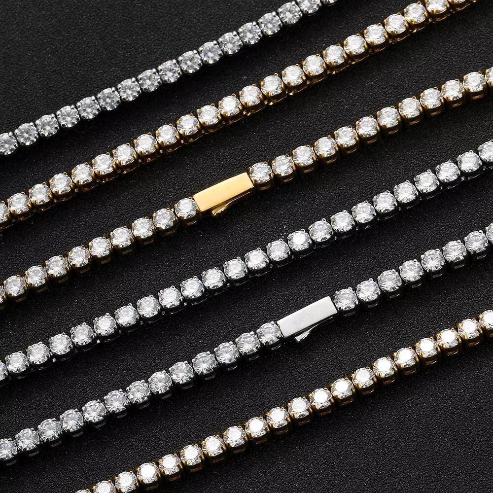 Laboratory cultivation of Moissanite Nuoya 4mm Iced Out Tennis Bracelets Stainless Steel Gold Plated Tennis Chain Bracelet