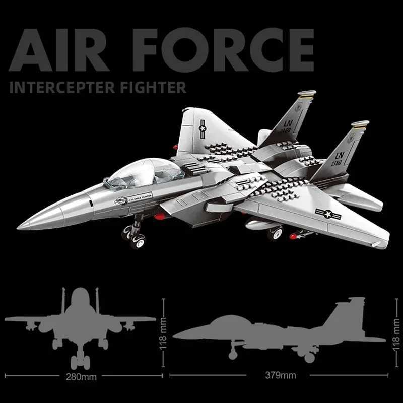 2025 new large F-15 J-20 military combat armed aircraft reconnaissance aircraft building blocks assembled toy boy birthday gift C251118