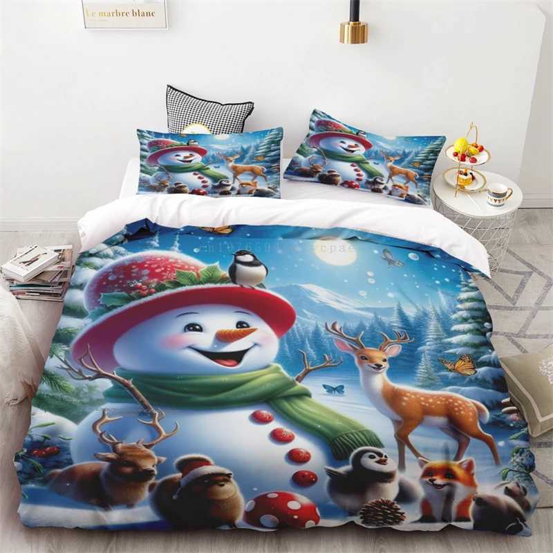 2024 New Style Duvet Cover Christmas Snowman Flower Three-piece Set One Quilt Cover Two cases Single Double Bed Queen KingM251118