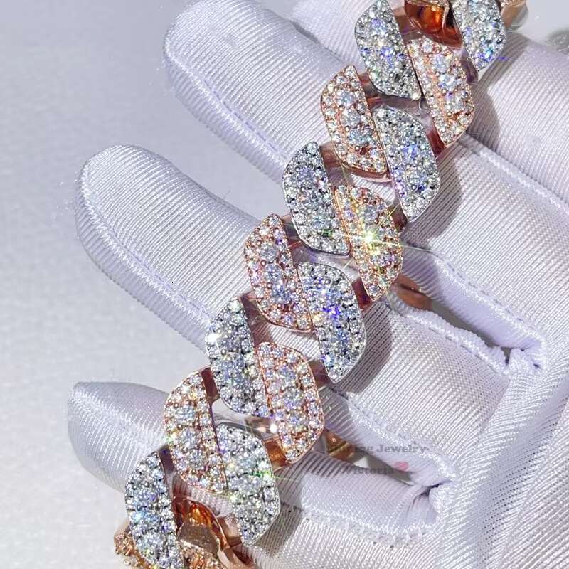 Guangzhou Shining Jewelry 18MM Iced Out Rose Gold Mix White Gold Color Sterling Silver 925 Men VVS Moissanite Cuban Bracelet