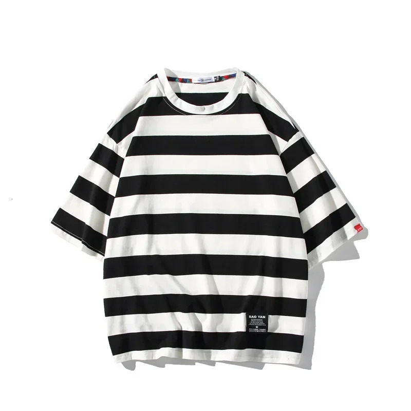 Mens pure cotton Tshirt striped mens oversized with split hem fashionable casual wear summer 5XL large 250408Z