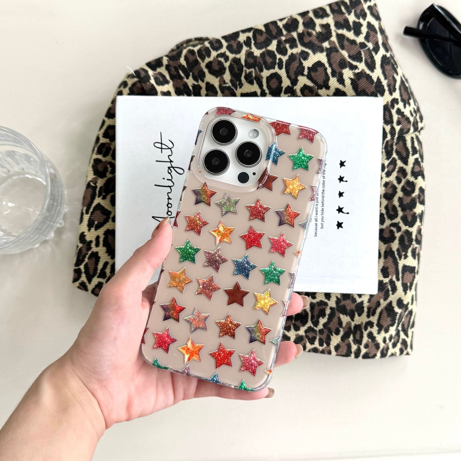 Full Screen Colorful Stars Phone Case Compatible iPhone 17 Pro Max New Model with Hand Strap Protective Case iPhone 16/15/ Pro