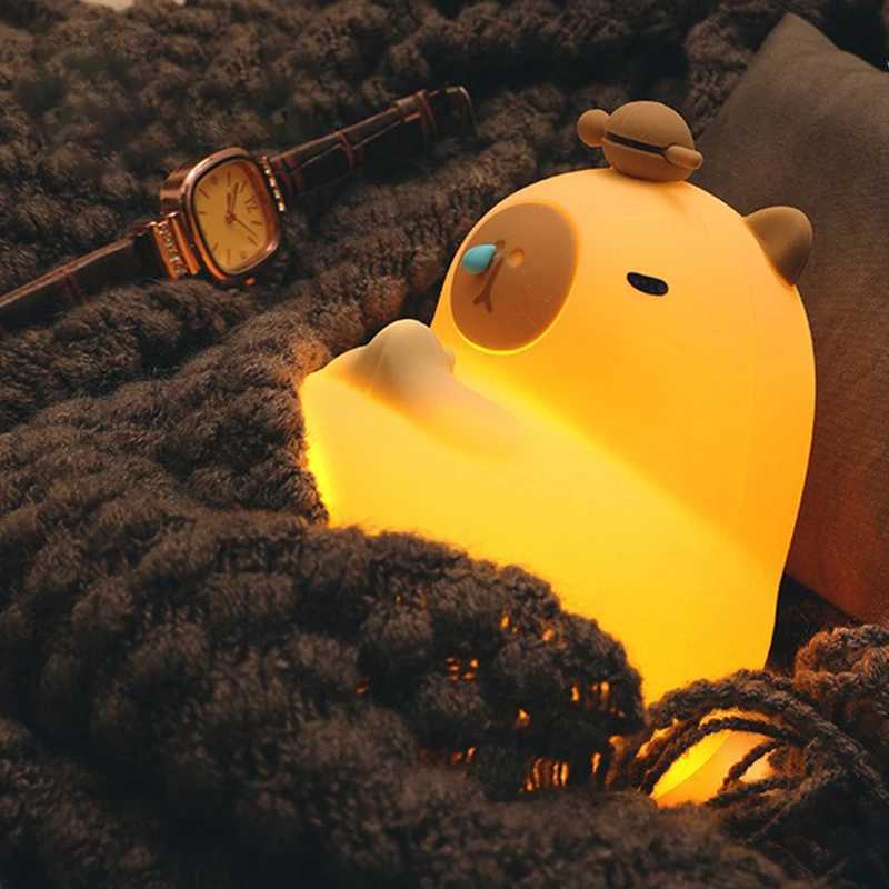 Cute Cartoon Capybara Silicone Night Light USB Rechargeable Timing Dimming Sleep Night Lamp for Childrens Room Decor M251118