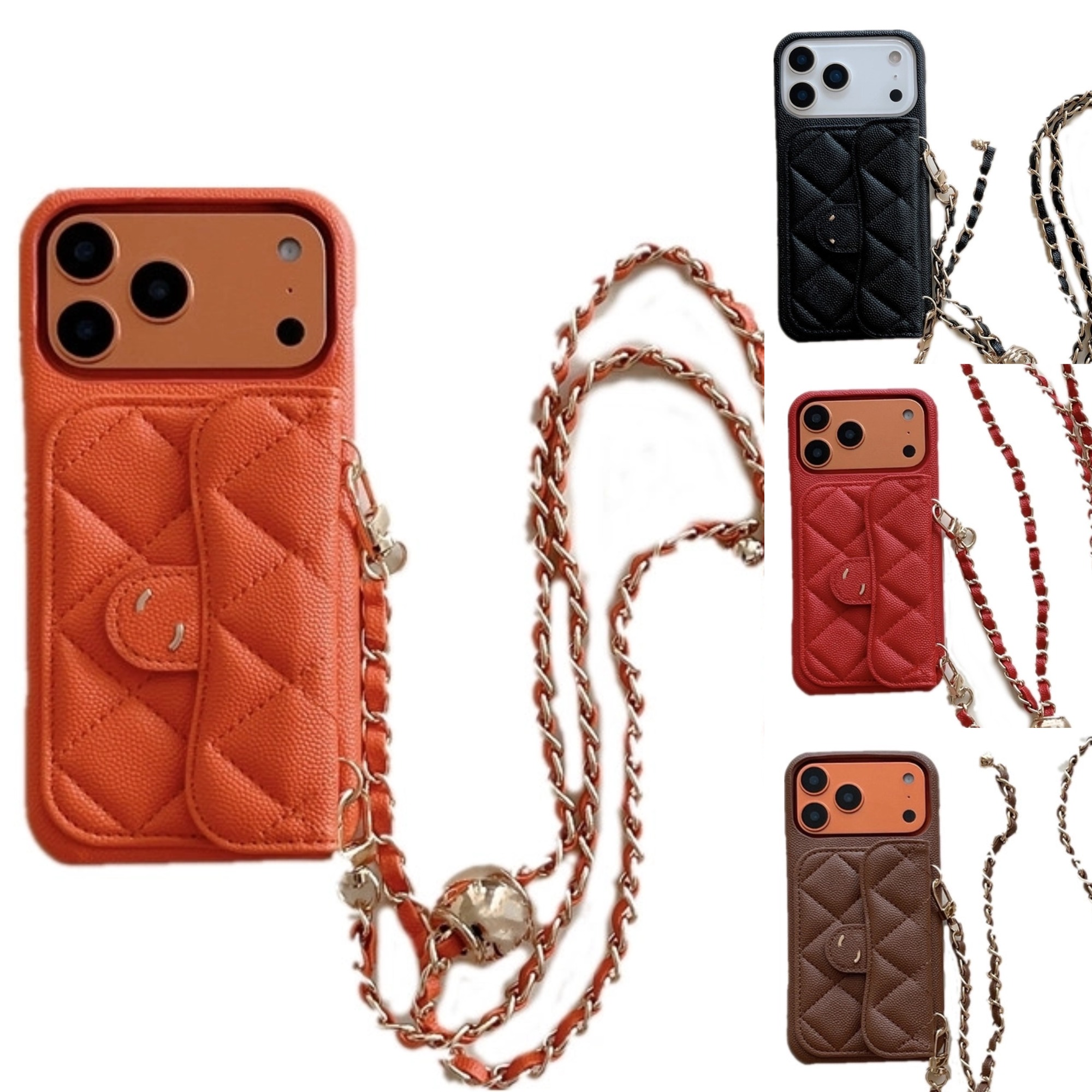 For iPhone 17 Pro Max 16 Pro Max Case Crossbody Phone Case Designer iPhone 15 ProMax 14 13 12 11 15 Plus 16 Plus Phonecase Card Holder Bag Leather Wallet Case Chain Lanyard