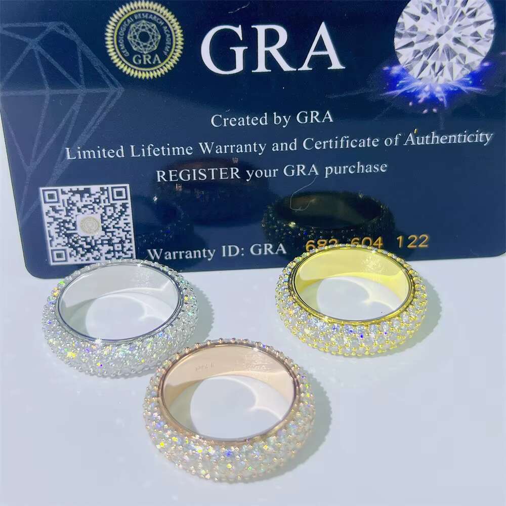 Sterling Sier 14K Gold Plated 4 Rows Moissanite Engagement Ring Dia Wedding Band for Men Women