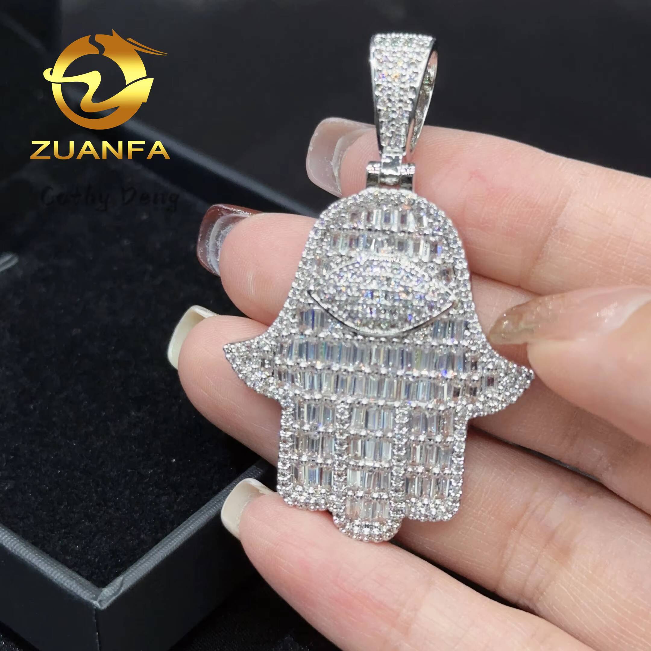 Factory Price Hiphop Jewelry Silver 925 Hasma Hand Pendant Iced Out Moissanite Diamond Pendant Hand Pendant for Cuban Chain