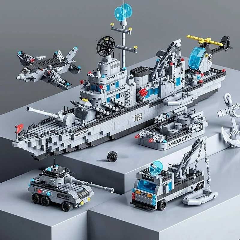 1560pcs 6 IN 1 Military Navy Ship Sets Building Blocks War Army Boat Plane Model Toys for Boys Bricks Toys Christmas Gifts C251118