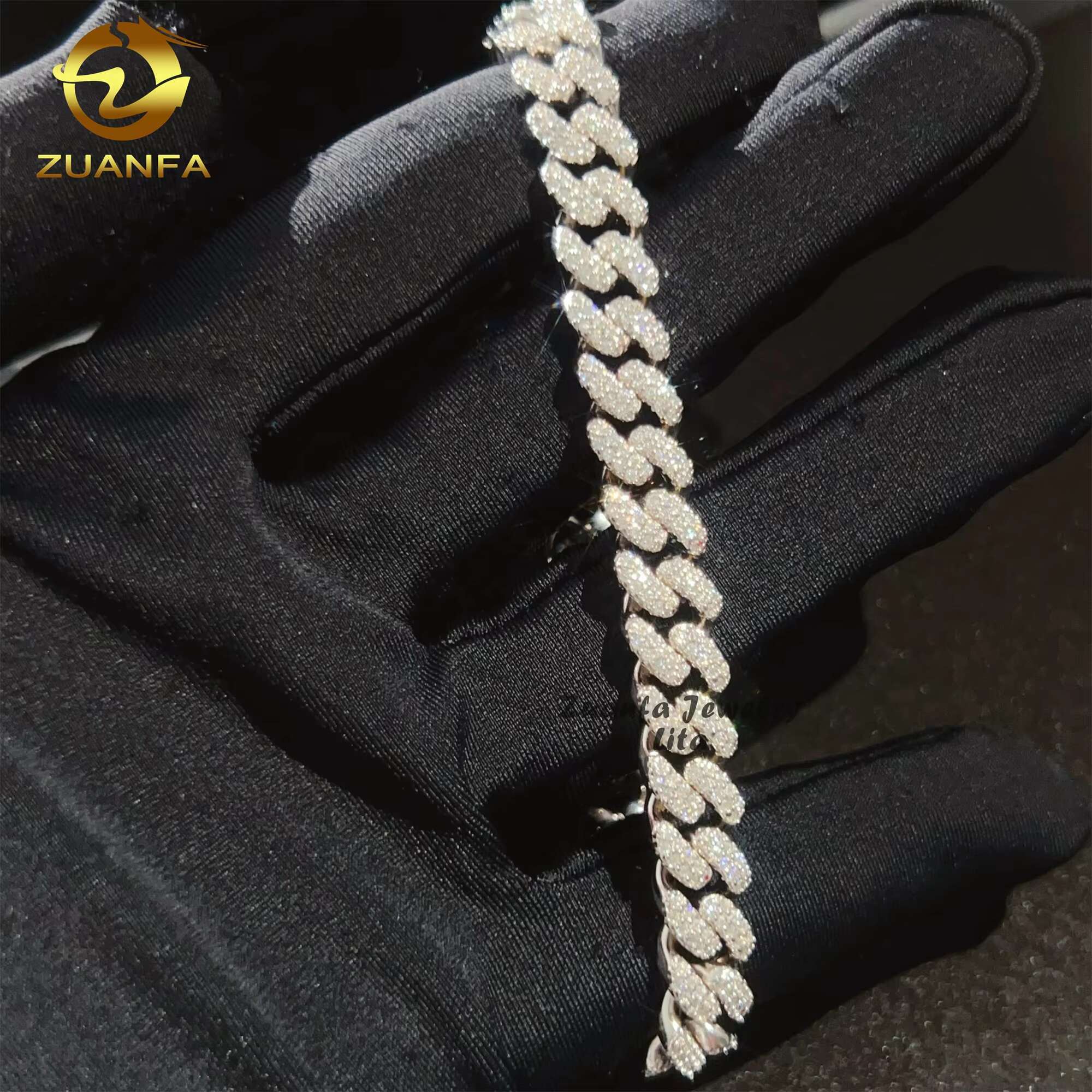 925 Silver Jewelry Hip Hop Style 8mm Thin Two Row Iced Out Moissanite Diamond Cuban Link Bracelet