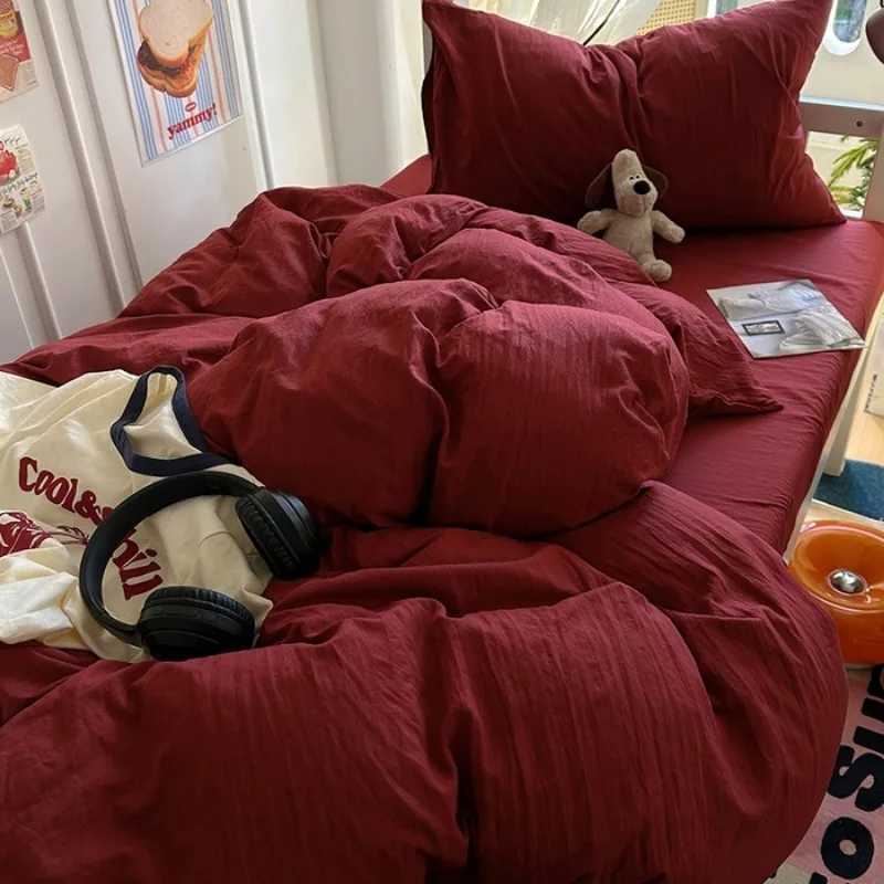 2025 new solid color simple washed cotton student bed sheet four-piece set machine washable student dormitory three-piece setM251118