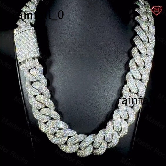 22mm Luxury Cuban Chain Hiphop Thick Iced Out 925 Sterling Silver Buss Down Vvs Moissanite Cuban Link Chain