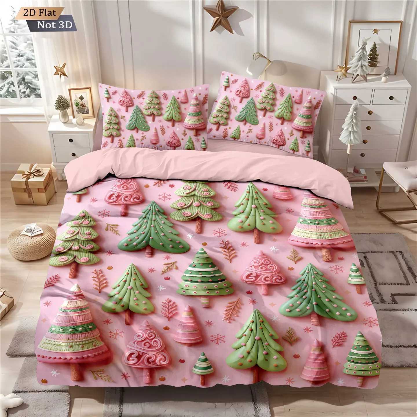 3pcs Christmas tree print coreless bedding set multi size bedroom dormitory duvet covers soft and machine washable decorationM251118
