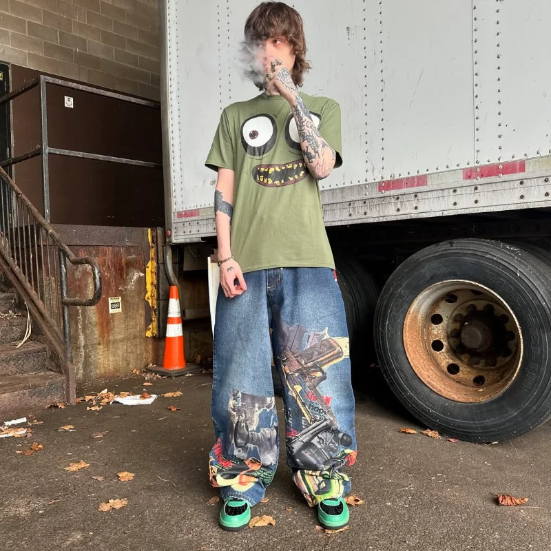 Y2K American High Street hip hop trend Loose T-shirt funny printed n elements top men Goth Harajuku oversized t shirt 250417