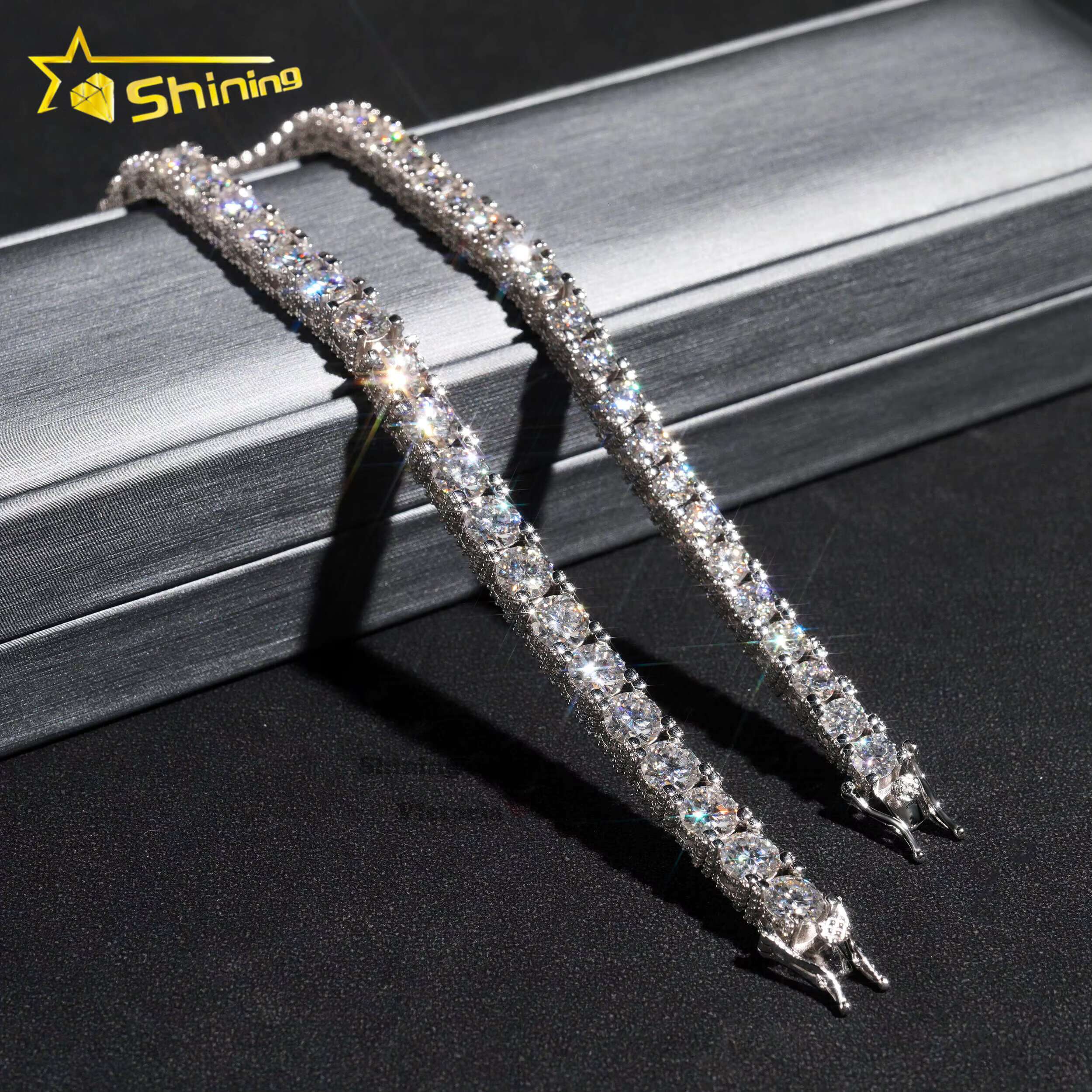 Fine Hip Hop Jewelry Handmade HIgh Quality 5mm 6.5mm Sterling Sier Side Iced Round Moissanite Dia Tennis Bracelet