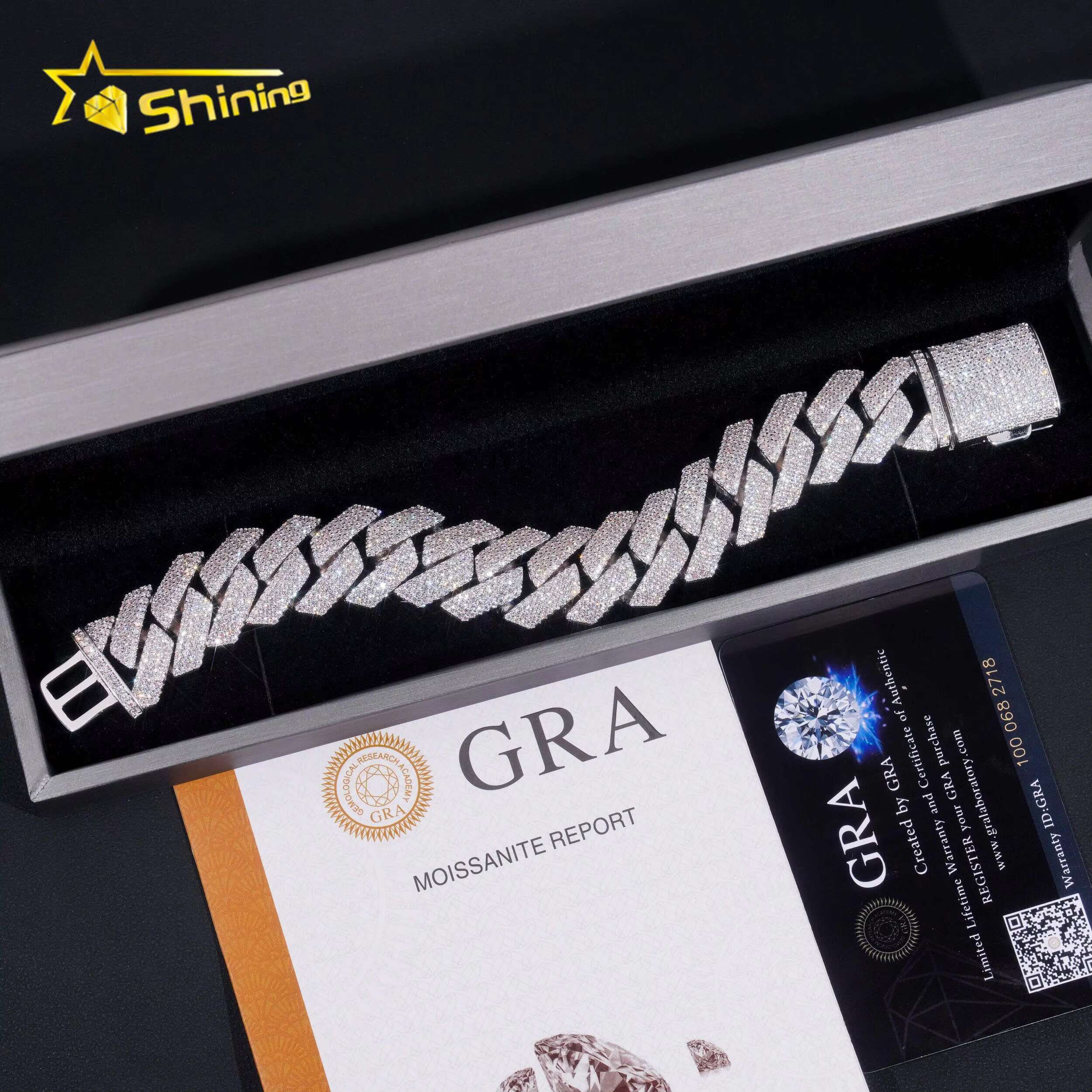 Custom Iced Out Hip Hop Moissanite Dia Miami Big 20MM Width Sier Cuban Link Chain Bracelet Gor Men