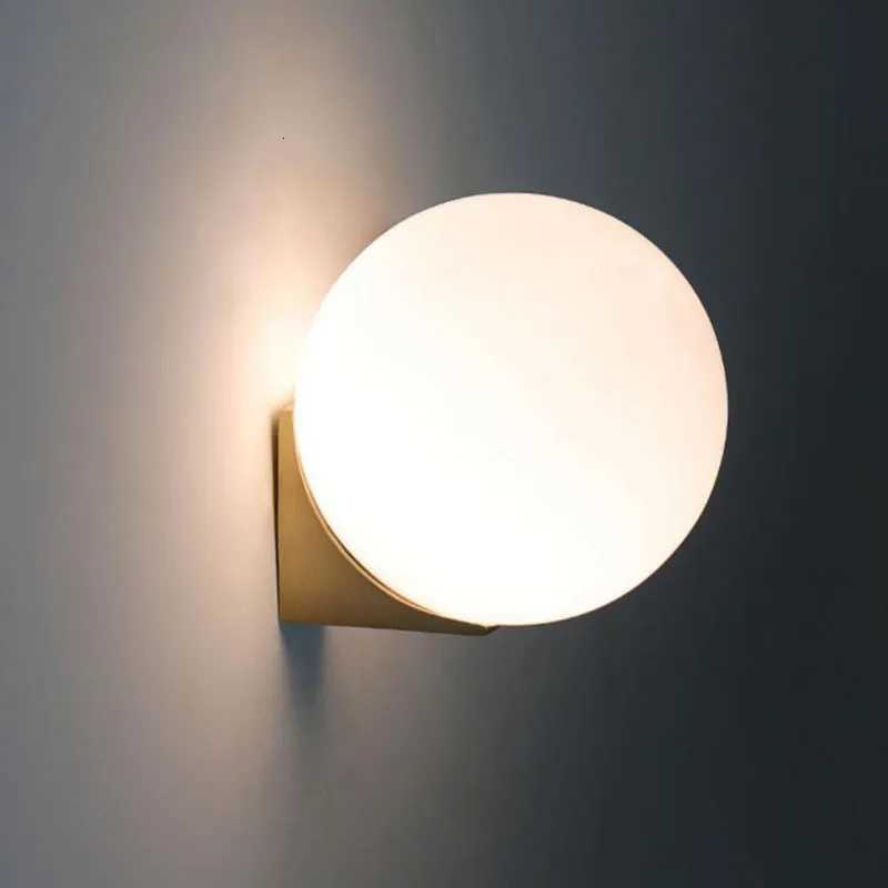 Modern Minimalist White Frosted Glass Ball Wall Lamp LED G9 Lighting Bedside Hallway Interior Decoration Golden Sconce Fixture M251118
