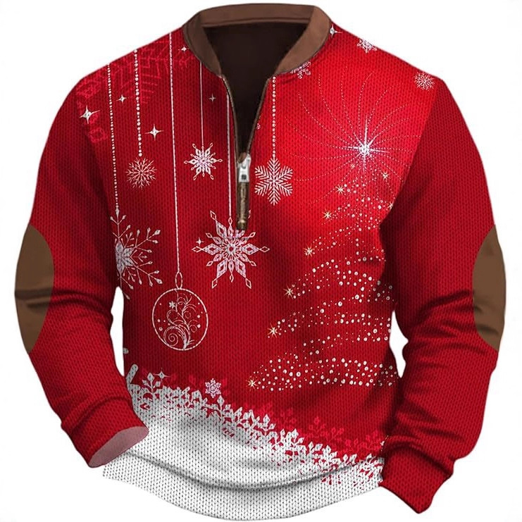 2025 Winter New Christmas Santa Claus Print Men's Half-Zip Sweatshirt