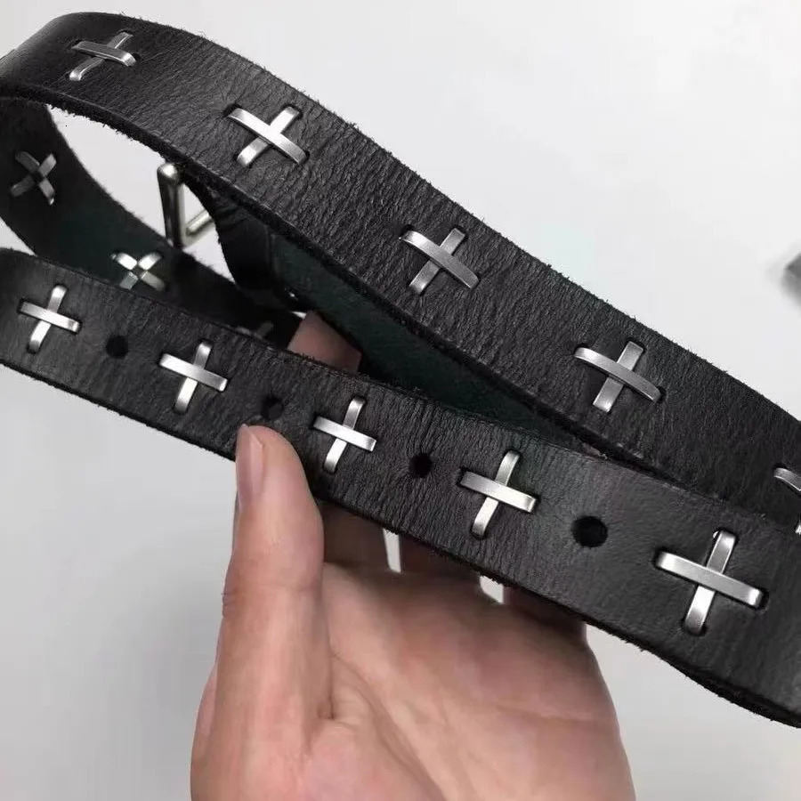 Punk Genuine Leather Belt Ma style cross black belt retro dark hip-hop high street hedi divine needle buckle leather belt 250418