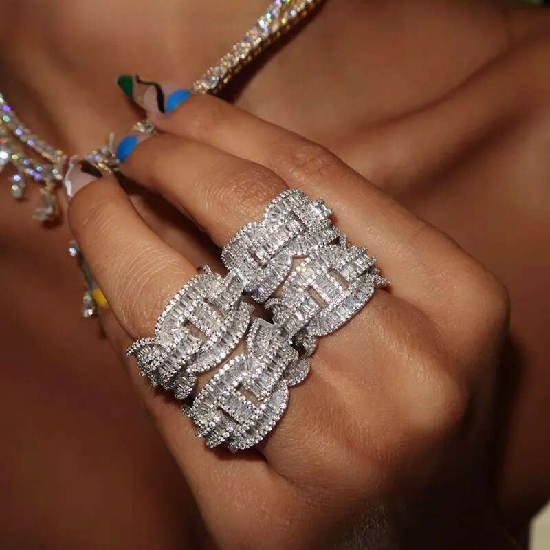 Rings Arrive 5A Cubic Zirconia Iced Out Bling Rectangle Engagement Full CZ Band Ring For Women Men HipHop Jewelry High quality gold designer diamond r - view 4