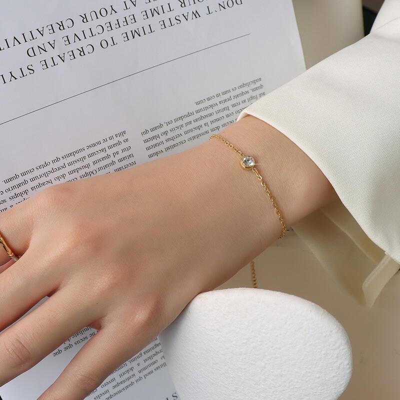 Personalized Ins style, simple and niche design, titanium steel gold-plated inlaid single dia jewelry, women's bracelet accessories