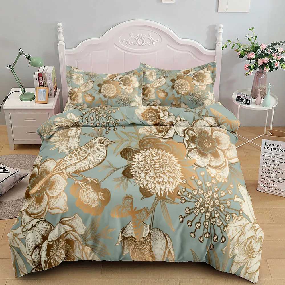 Seamless Painting Birds Floral Bedding Set Small Single Twin Double Queen King Cal King Size Bed Linen SetM251118