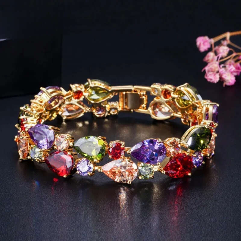 designer bracelet women luxury jewelry gold mens bracelet Rose Gold Color My Mona Lisa Multicolor CZ stones Big Crystal Charm Bracelet Chic Bangle For - view 3