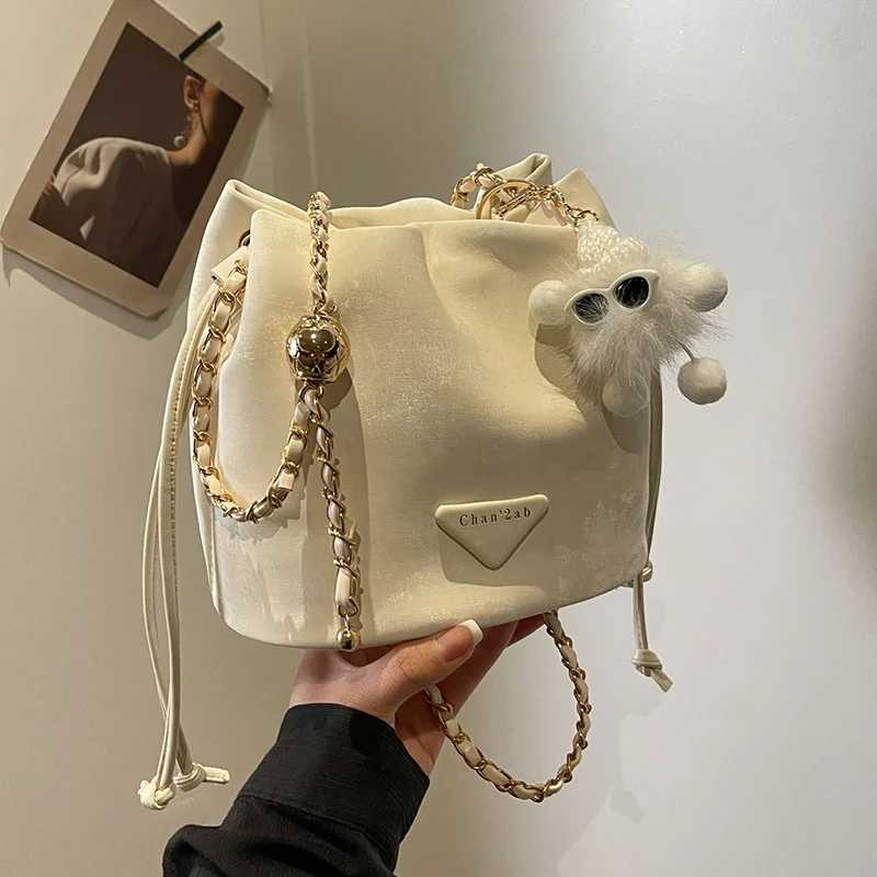 Cute Small Drawstring Bucket Bag Shoulder Bag 2024 New PU Leather Chain Fashion Trend Handbag For WomenW251118