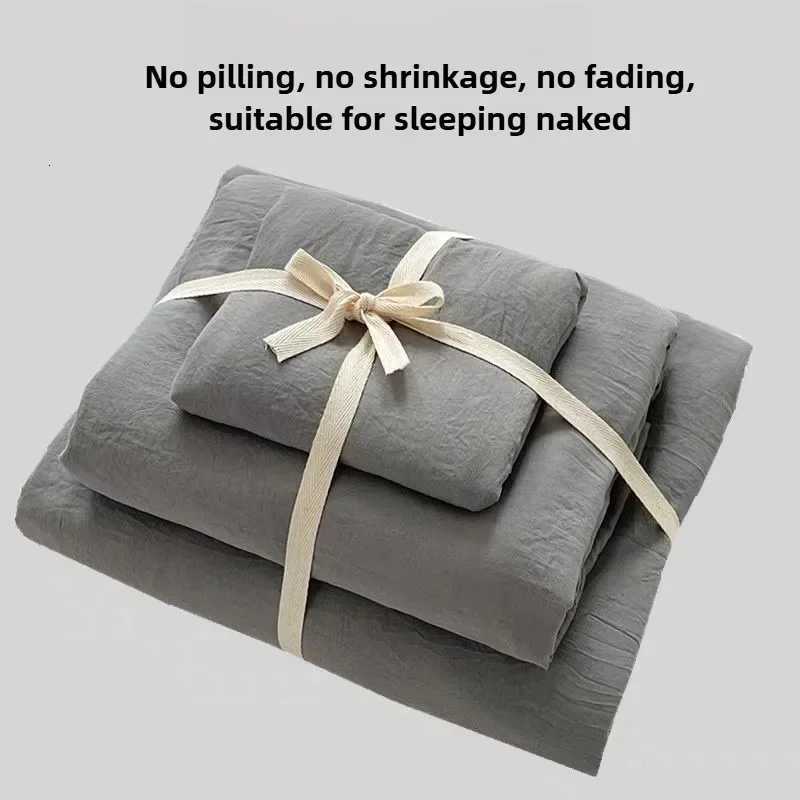 ins solid color washed cotton four-piece set quilt cover bed cover homestay single quilt cover beddingM251118