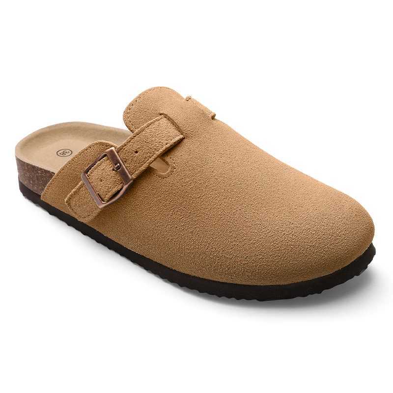 Bebealy Clogs for Women Suede Soft Leather Clogs Classic Cork Clog Antislip Slippers Waterproof Mules House Sandals Buckle Shoes Z250809