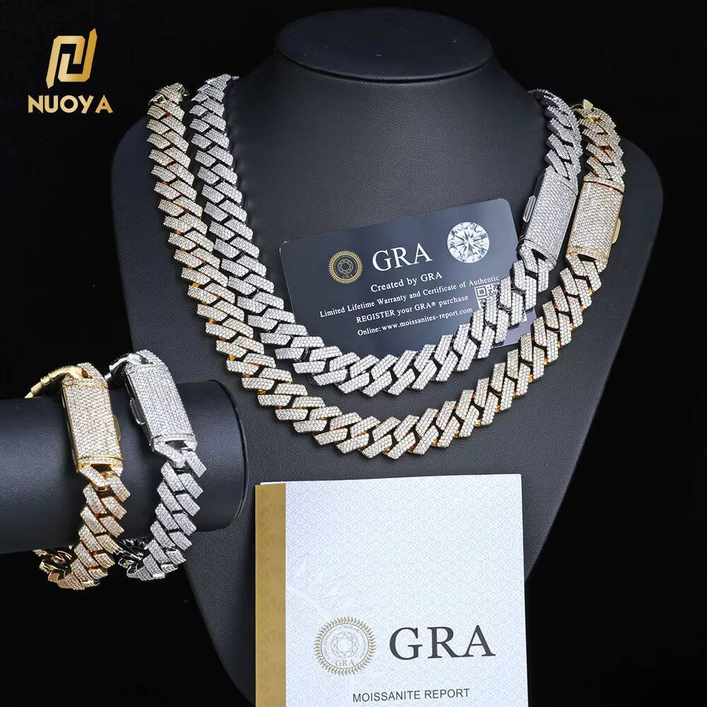 Laboratory cultivation 925 Silver Jewelry Moissanite Diamond Cuban Link Chain Hip Hop Custom Heavy Cuban Chain Bracelet and Necklace for Men